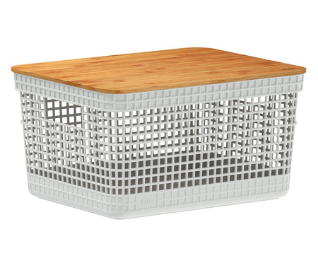 Cesto com Tampa em Bambu Grid Branco | WestwingNow