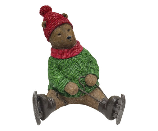 Urso Polar em Resina de Patins Verde e Gorro Vermelho Marrom, Marrom | WestwingNow