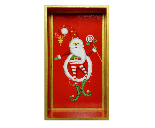 Bandeja Decorativa de Natal Pequena em Madeira Dancing Santa Branco, branco | WestwingNow