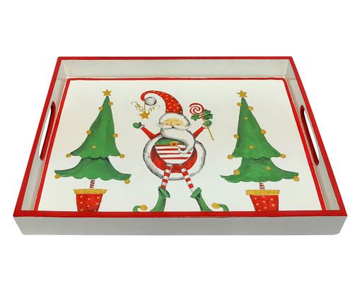 Bandeja Decorativa de Natal em Madeira Santa And Trees Branco, branco | WestwingNow