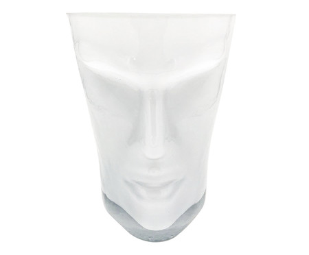 Vaso de Vidro com Face Estilo Moai Branco Fosco