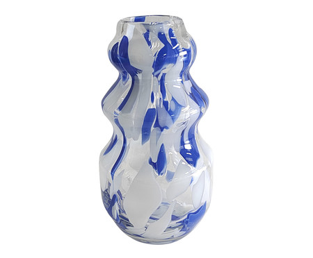 Vaso de Vidro com Manchas Azuis e Brancas