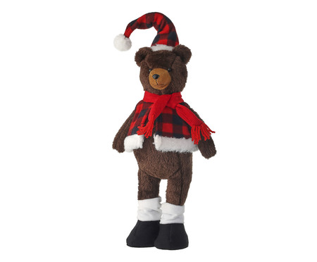 Urso Decorativo de Natal Xadrez Marrom