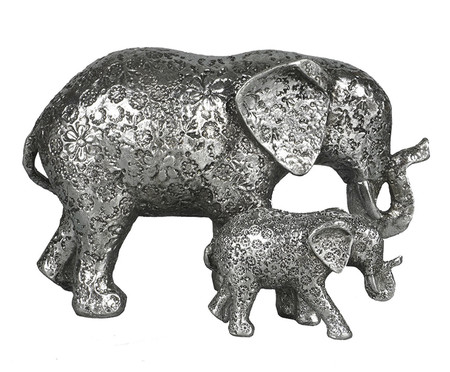 Elefante com Filhote em Resina Prateado