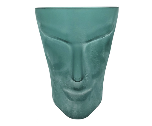 Vaso de Vidro com Face Estilo Moai Azul Fosco, Verde | WestwingNow
