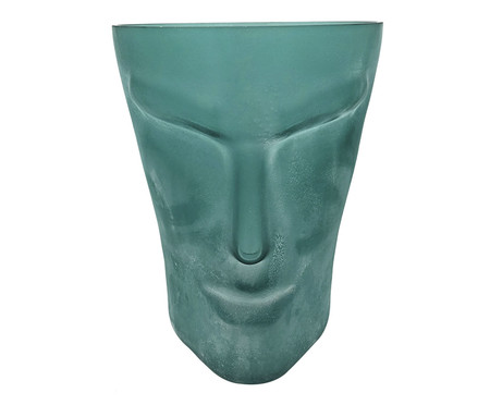 Vaso de Vidro com Face Estilo Moai Azul Fosco